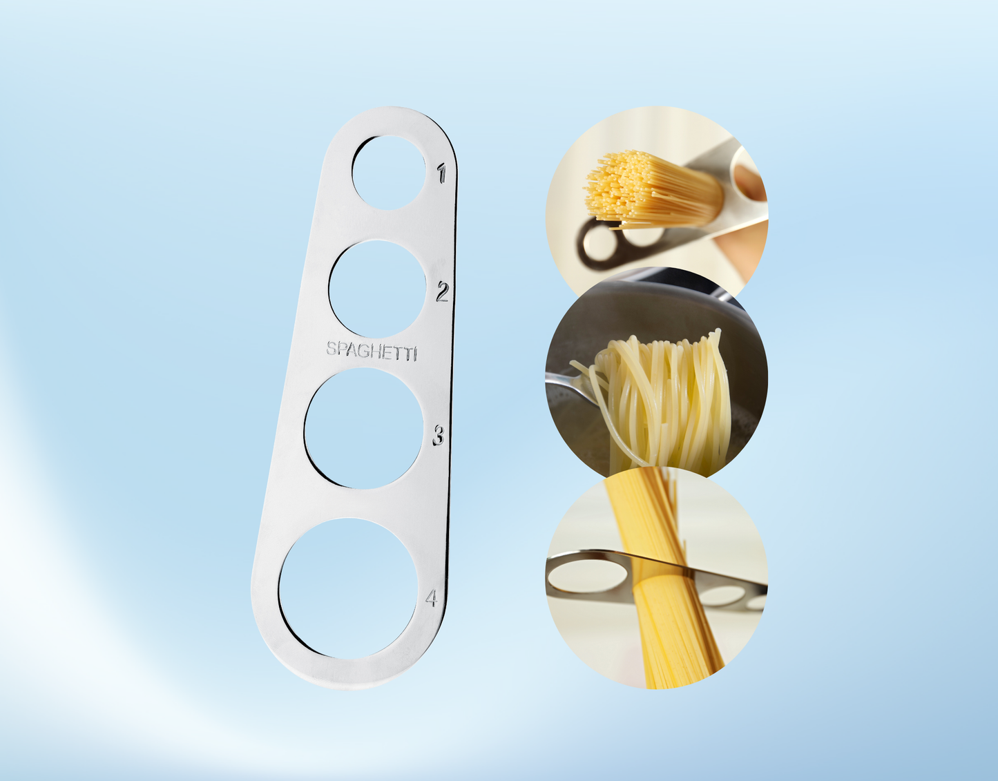 Spaghetti Portionierer Edelstahl – Nudelmaß für 1–4 Personen – Pastamesser