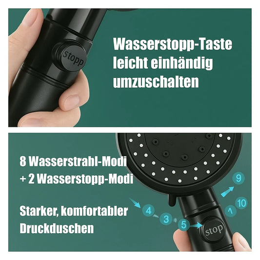 Multifunktion Duschkopf mit Filter 10 Strahlarten Massagefunktion Wasserstopp