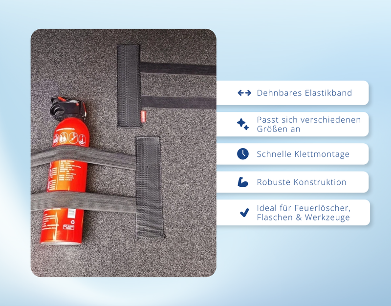 Kofferraum Klett-Befestigungsgurt – Auto Organizer für Feuerlöscher, Flaschen & Werkzeug