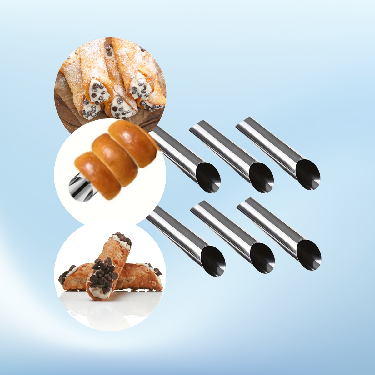 5x Cannoli Röhrchen Edelstahl – Backformen für Schaumrollen, Cremehörnchen & Gebäck