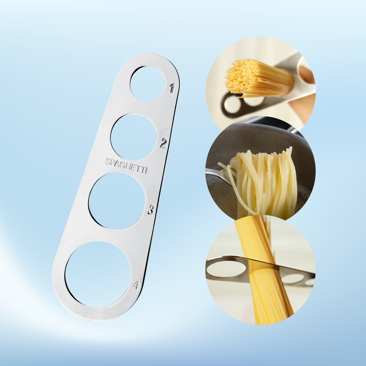 Spaghetti Portionierer Edelstahl – Nudelmaß für Pasta & Spaghetti für 1–4 Personen