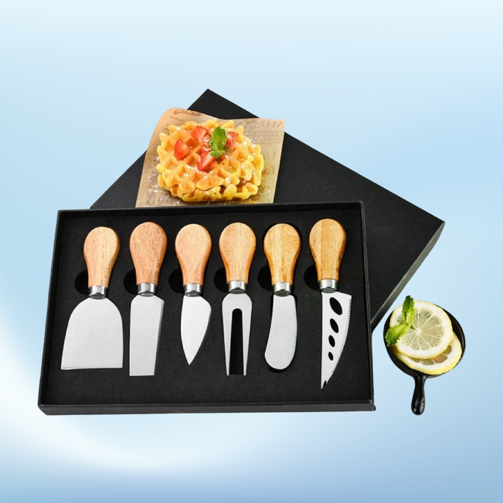 Käsemesser Set 4/6-tlg Edelstahl mit Holzgriff – Käsebesteck für Hart- & Weichkäse