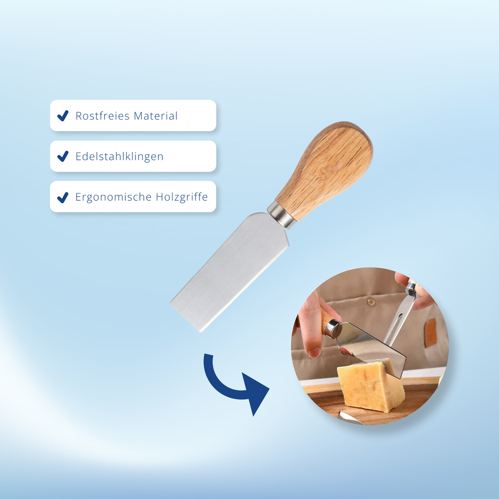 Käsemesser Set 4/6-tlg Edelstahl mit Holzgriff – Käsebesteck für Hart- & Weichkäse