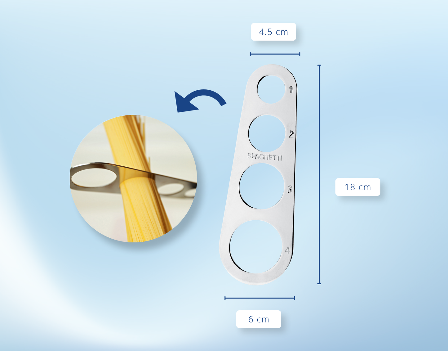 Spaghetti Portionierer Edelstahl – Nudelmaß für 1–4 Personen – Pastamesser