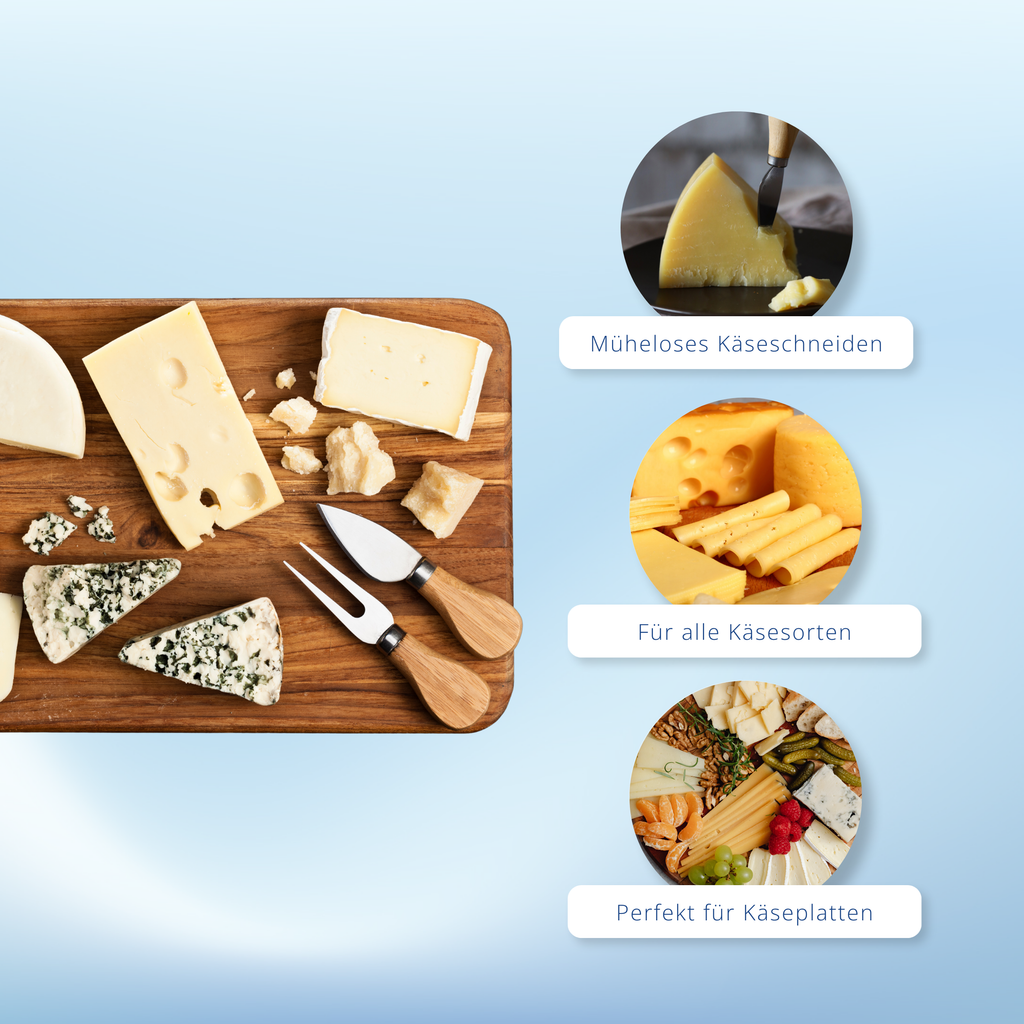 Käsemesser Set 4/6-tlg Edelstahl mit Holzgriff – Käsebesteck für Hart- & Weichkäse