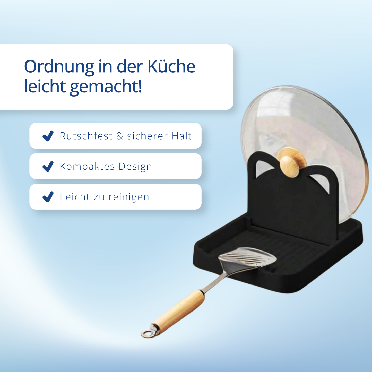 Topfdeckel- & Kochlöffelhalter – Rutschfest, praktisch, platzsparend!