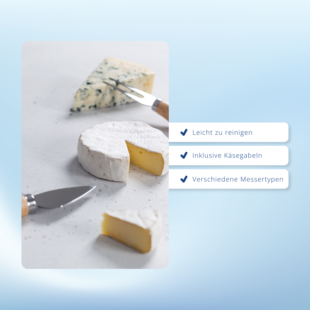 Käsemesser Set 4/6-tlg Edelstahl mit Holzgriff – Käsebesteck für Hart- & Weichkäse