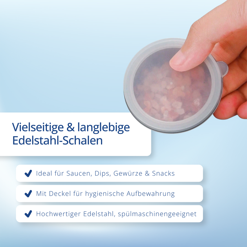 Edelstahl Saucenschälchen mit Deckel – Dip Schälchen für Saucen, Gewürze & Snacks