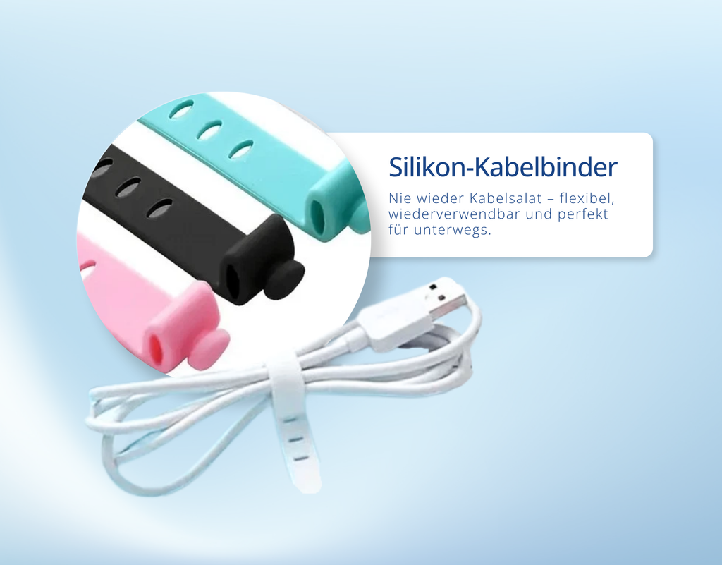 6x Silikon Kabel Organizer – Wiederverwendbare Kabelbinder für Reise, Büro & Schreibtisch