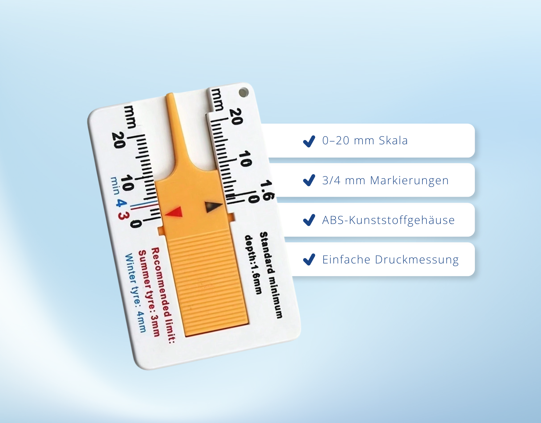 Reifenprofilmesser Auto 0-20mm Profiltiefenmesser Reifen Werkzeug