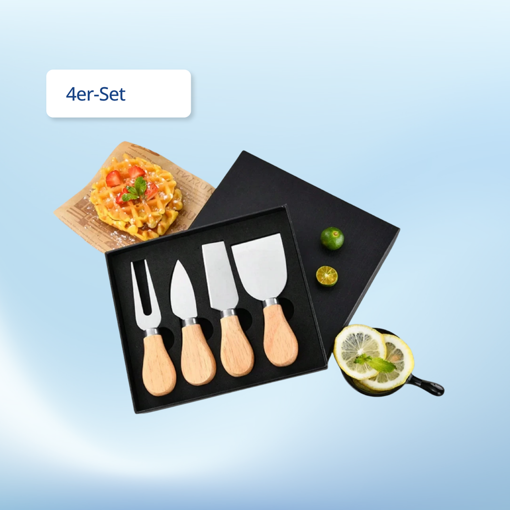 Käsemesser Set 4/6-tlg Edelstahl mit Holzgriff – Käsebesteck für Hart- & Weichkäse