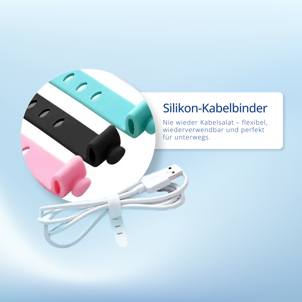 6x Silikon Kabel Organizer – Wiederverwendbare Kabelbinder für Reise, Büro & Schreibtisch