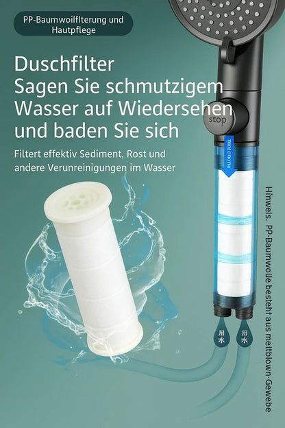 Multifunktion Duschkopf mit Filter 10 Strahlarten Massagefunktion Wasserstopp